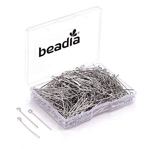 BEADIA Open Eye Pins Platinum Head Pins for DIY Jewelry Making 40mm 200pcs - color: Platinum, size: 40mm