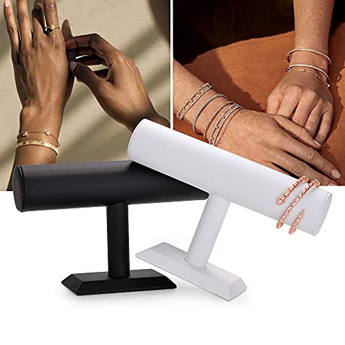 T-bar Jewelry Organizer Display For Watches, Bracelet White PU Jewelry Display Stand - color: 1 tier-white