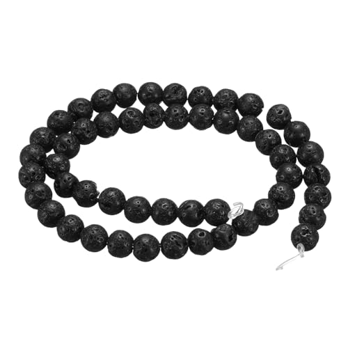 HARFINGTON 50pcs Natural Stone Beads 6mm Black Volcanic Round Gemstone Stone Loose Beading Real Genuine Smooth Balls Bead for Jewelry Making Bracelets Necklace Earrings DIY - color: Black Volcanic Stone, size: 6mm