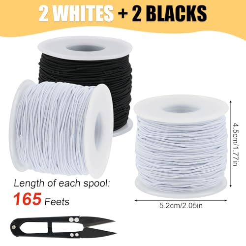 NIUBIER 4 Rolls Elastic String for Bracelets, 1 MM 660 Feet Stretchy Bracelet String, Sturdy Elastic Cord for Craft Necklace Jewelry Making (2 Black + 2 White)