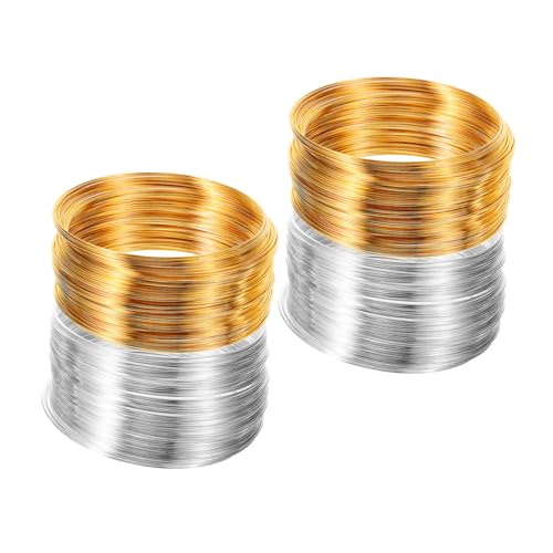 Homoyoyo 4 Rolls Memory Wire for Jewelry Making, Flexible Metal Wire for Bracelets, Necklaces, Rings, Earrings DIY Craft Supplies, Gold and Silver, 100 Loops Each, Suitable for Beading