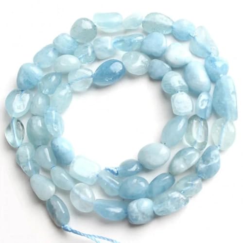 HAAMIIQII Natural Blue Aquamarine Pebble Stone 5-8mm Small Irregular Freeform Tumbled Loose Gemstone Beads for Jewelry Making Strand 15 Inch (45-50pcs) - color: Aquamarine