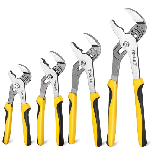 TOPLINE 4-piece Groove Joint Pliers Set with Bi-Material Handles, Tongue and Groove Pliers Set Included 12-in, 10-in, 8-in and 6-in, Perfect for Plumbing Repair and Basic Home Maintenance - style: Bi-Material Handle