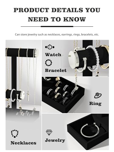 Bracelet and Necklace Holder,Velvet Jewelry Necklace Display Organizer Stand,bracelet Holder for Selling,Bracelet and Necklace Storage Tree (Style 2（Black+ Metal lid）) - style: Style 2（Black+ Metal lid）