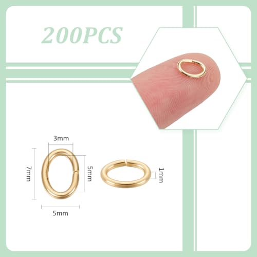 UNICRAFTALE 200Pcs Real 18K Gold Plated Open Jump Rings 5mm Stainless Steel Oval Jump Rings Golden Rings Metal Rings Connector Rings for DIY Bracelet Pendant Jewelry Making Repair - size: 5mm