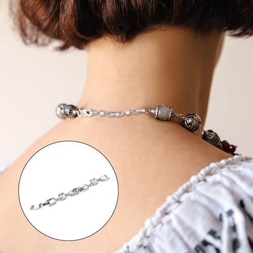 3 Pcs Bracelet Extender Silver Necklace Extenders for Women Crystal Rhinestone Foldover Extension Jewelry Clasps for Bracelet Necklace Jewelry Making (White Gold)