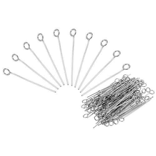 PATIKIL 200Pcs 304 Stainless Steel Jewelry Eye Pins 24mm 22 Gauge Silver Open Eye Pins for Jewelry Making DIY Craft Necklaces Bracelets Earrings - color: Silver, size: 24mm