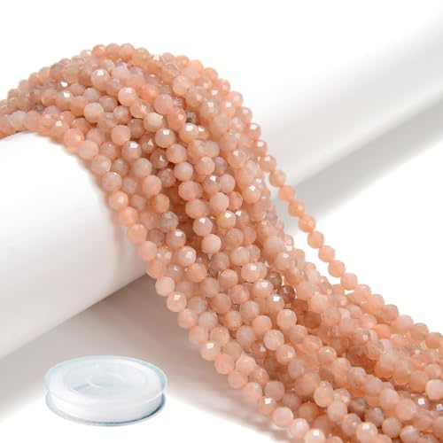 AD Beads Natural Gemstone Diamond-Cut Micro-Faceted Round Tiny 4mm Small Round for DIY Necklace Jewelry Making Beads (Sun Stone) - color: Sun Stone