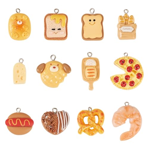 Craftdady Resin Plastic Miniature Food Snack Pendants Charms Ice Drink Juice Pendants Cute Bottle Fruit Keychain Charms Hang Ornament for DIY Craft Earring Bracelet Necklace Jewelry Making - color: Yellow Bread Toast