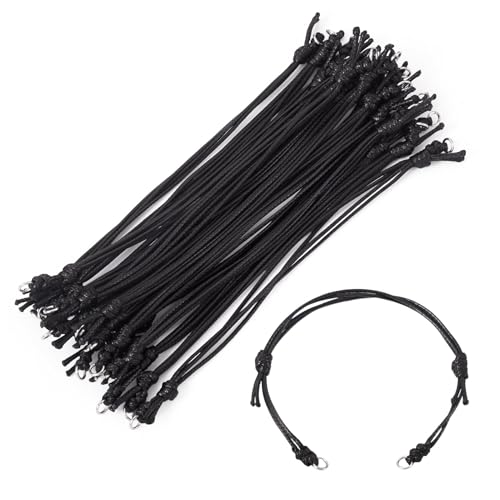 KISSITTY 20pcs Adjustable Bracelet Cords for Connector Charms Waxed Polyester Thread Cord Black Color Half Finished Bracelet for Friendship Bracelets Jewelry Making - color: Black