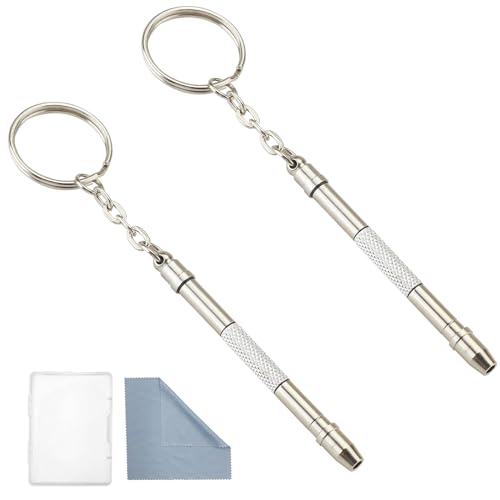 Glasses Repair Kit with Precision 5 in 1 Mini Screwdrivers Set Keychain for Eyeglasses, Sunglasses, Jewelry, Watch, Electronics, Toy, Eye glass Repairing Kit, Hex, Phillips, Flat Head (2pcs Silver) - color: 2pcs Silver