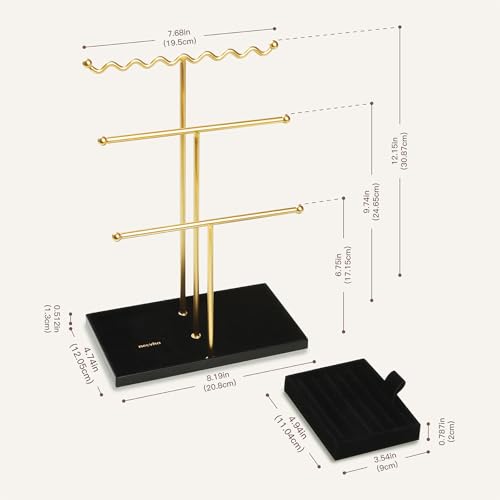 Jewelry Stand Holder Organizer, 3 Tier Bracelet Holder Display with Detachable Velvet Tray, Elegant Jewlery Tower for Display Bracelet, Necklace, Earrings, Rings (Black) - color: Black