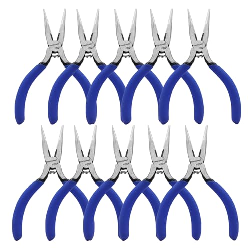 Mini Needle Nose Pliers 5"-10 Pack KAIHAOWIN Small Long Nose Pliers with Wire Cutters, Spring Loaded Thin Needle Nose Pliers, Precision Pliers Set for Crafts/Jewelry Making/Tiny Project - size: 10 Pack