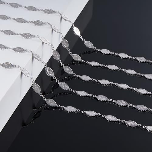 KYUNHOO 13 Feet Long Stainless Steel Bulk Chain for Jewelry Making Silver Craft Chains with Lobster Clasps Jump Rings Jewelry Supplies for DIY - color: Eyelash Steel