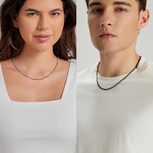 3 Pcs Cuban Link Chain Necklace for men, 4mm Stainless Steel Silver Black and 18K Gold Plated Chains Necklace men Women, 18"/22"/26"/30 Inches - size: 30 Inches