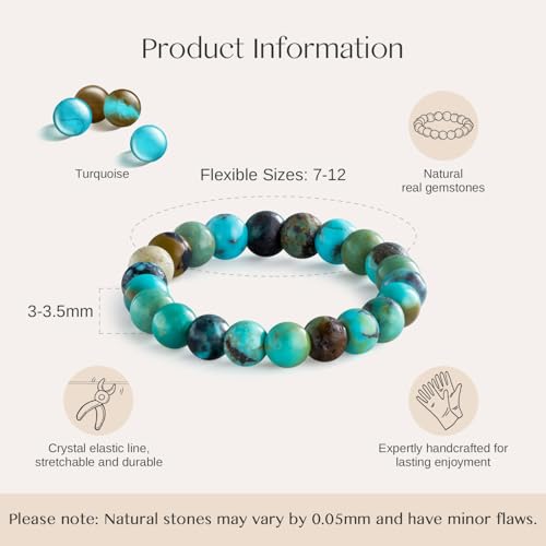 NLIEO Natural Gemstone Stretch Beaded Rings for Women Stackable Dainty Elastic Crystal Rings Jewelry - style: Turquoise