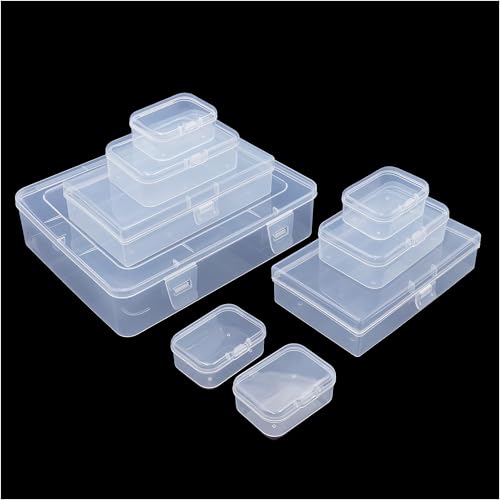 9 Pack Clear Plastic Storage Boxes with Snap-Lock Lids, Assorted Sizes Mini Organizer Containers with Bonus Marking Labels for DIY Crafts, Beads,Charms,Stickers, SMT Components,Hardware - size: 9 Pcs Mixed Sizes