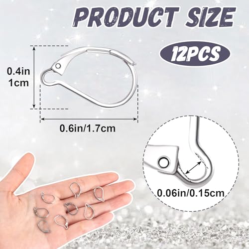 12pcs Leverback Earring Hooks, Hypoallergenic Stainless Steel French Earring Clasps, D-Ring Ear Wire Findings for Jewelry Making- Silver - color: Silver-12pcs