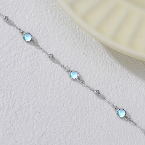 HPQQ Anklet Bracelet for Women 925 Sterling Silver Natural Stone Chain Bead Ankle Bracelet Beach Summer Fine Jewelry Mothers Day Birthday Gifts for Women Mom Wife - color: Anklet-9"-11"-Moonstone