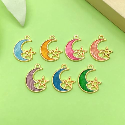 Sailanzi 56pcs Alloy enamel moon and star set Pendant Jewelry Making DIY Keychain Earrings Pendant Various Design Charms for Jewelry Making Bracelets Necklace (SN818) - color: SN818
