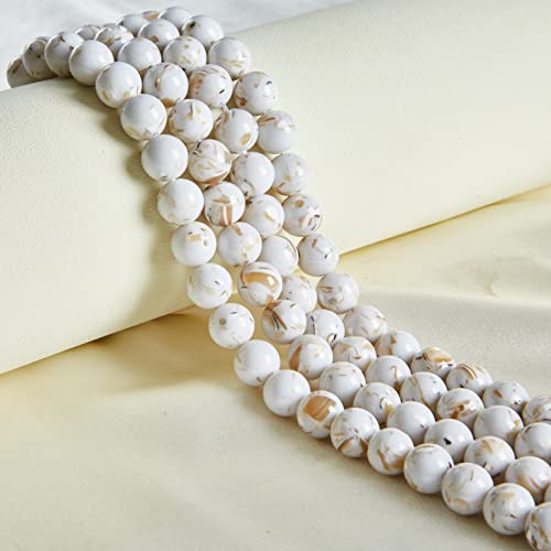 60pcs 6mm White Shell Turquoise Beads Natural Gemstone Beads Round Loose Beads for Jewelry Making - color: White Shell Turquoise, size: 6mm