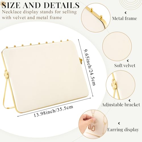 Colingmill 2 Pack Necklace Display Stand for Vendors 14 x 9.7 Inch Large Velvet Necklace Display Stand Double-sided Chain Holder Beige Grey Chain Jewelry Holder for Selling Craft Show Exhibidores