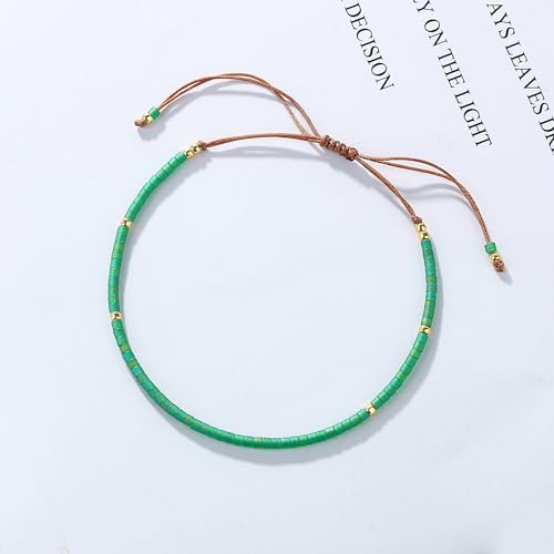 KELITCH Adjustable turquoise bead bracelet single color knitting friendship bracelet fashion jewelry daily wear gift (28 color selection) - color: Green 04M