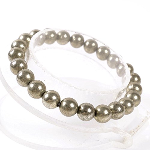 Justinstones 8mm Round Beads Stretch Bracelet 7 Inch Unisex - color: Pyrite