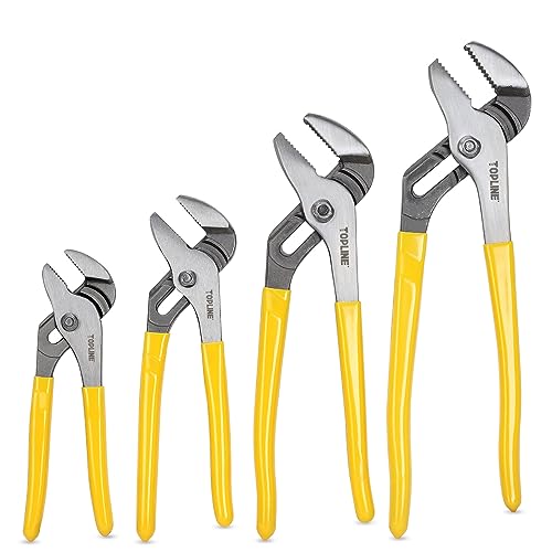 TOPLINE 4-piece Tongue and Groove Joint Pliers Set with Dipped Handles, Groove Joint Pliers Set Included 12-Inch, 10-Inch, 8-Inch and 6-Inch, Ideal for Basic Home Repair and General Applications - style: Dipped Handle