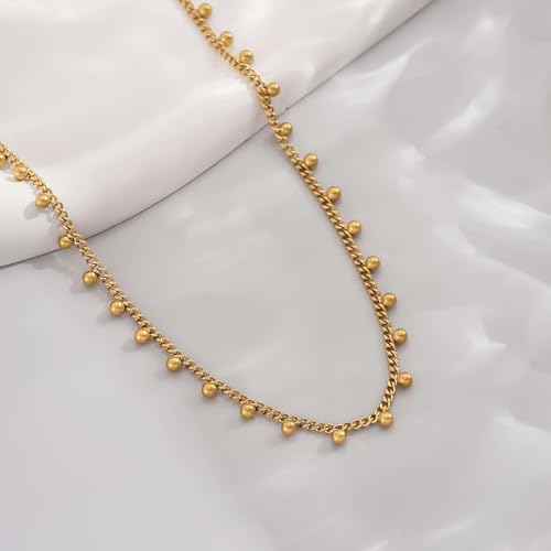 Gold Chain Necklace for Women 18K Gold Plated Dainty Star Cross Heart Cuabn Choker Chains Stainless Steel Trendy Jewelry Christmas Gifts - color: Cuban Ball Drop