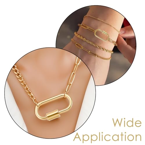 10pcs Screw Carabiner Lock Charms, Silver Necklace Lock Clip Keychain Clip Hook Metal Oval Keyring Holder Clasp for DIY Necklace Bracelets Jewelry Making, 2.5x1.5cm - color: Gold