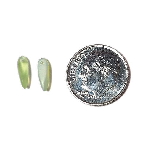50 Czech Glass Beads Frosted Peridot Dagger with AB Finish, 3x11mm, Translucent, Kumihimo Bead,
