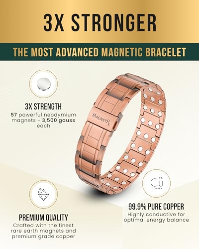 MagnetRX® 3X Strength Copper Bracelet – 99.9% Pure Copper Bracelets for Men with Magnets – Premium Fold–Over Clasp and Adjustable Length with Included Sizing Tool (Stealth) - color: 3X Stealth