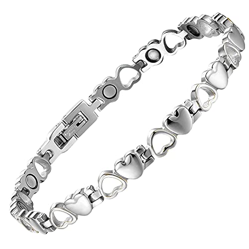 BioMag Magnetic Bracelet for Women, Titanium Steel Wristband Brazaletes for Pain Relief Solid Pure Copper Jewelry Gift with Adjustable Tool - color: Silver