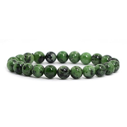 Justinstones 8mm Round Beads Stretch Bracelet 7 Inch Unisex - color: Ruby In Zoisite