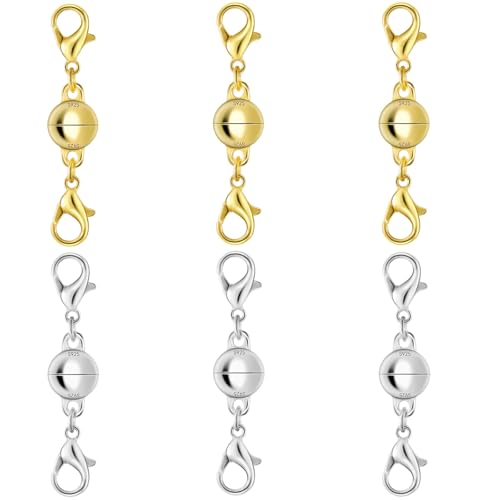 925 Silver Double Lobster Magnetic Necklace Clasps (6pcs | Gold Silver) - color: 6pcs | gold silver
