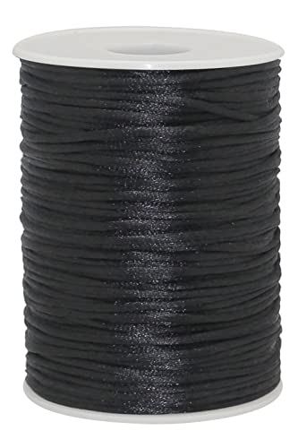 2mm x 100 Yards Quality Rattail Nylon Satin Cord Roll, Kumihimo Rattail, Chinese Knot (Black) - color: Black