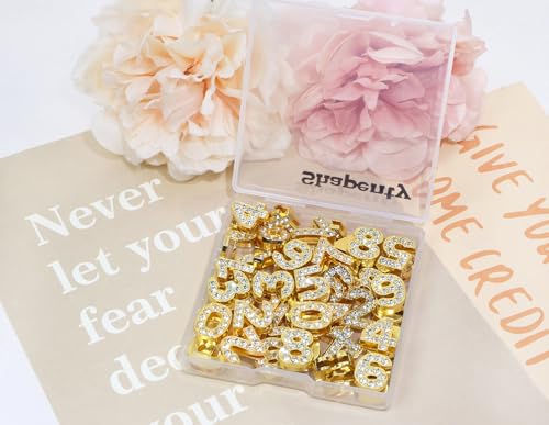 Shapenty 10mm Full Rhinestone 0-9 Number Slide Charms Spacer Beads for DIY Craft Bracelet Wristband Necklace Choker Keychain Hair Clip Jewelry Making, 50PCS - color: Gold