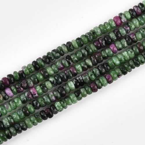 160pcs 4x2mm Natural Ruby Zoisite Disk Rondelle Spacer Stone Semi Precious Gemstone Loose Beads for Jewelry Making 15 Inch - color: Ruby Zoisite