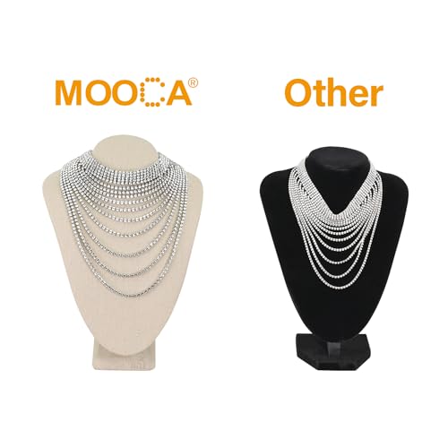 MOOCA Small Linen Covered Wood Jewelry Display Necklace Chain Jewelry Bust Display Holder Stand, Necklaces Mannequin, 7 1/4 in Height, Tan Linen - color: 9a) Tan Linen, 1 piece