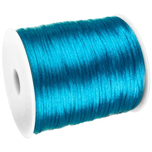 2mm x 300Feet Satin Nylon Cord, Silky Smooth Nylon String for Jewelry Making Bracelet Necklaces Beading Thread Rattail Macrame Kumihimo Chinese Knot Craft (Lake Blue) - color: Lake Blue