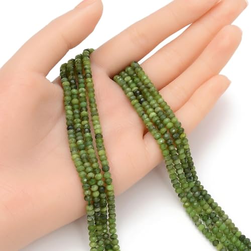 Adabele 15 Inch Natural Green Canadian Nephrite Jade Healing Gemstone 4mm x 3mm Tiny Small Faceted Round Rondelle Loose Beads Stone Spacer (135-145pcs) GK-B4 - color: Canadian Nephrite Jade, size: 4mm x 3mm - 15 inch/1 strand