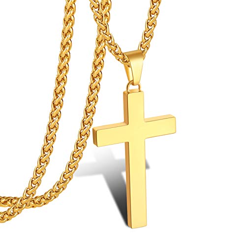 P. BLAKE Stainless Steel Cross Pendant Necklace for Men Boys, Christian Cross Pendant with 16-24 Inches Chain Cross Necklace Jewelry Gifts - size: 18 inches, style: Gold Pendant 1.7*0.9