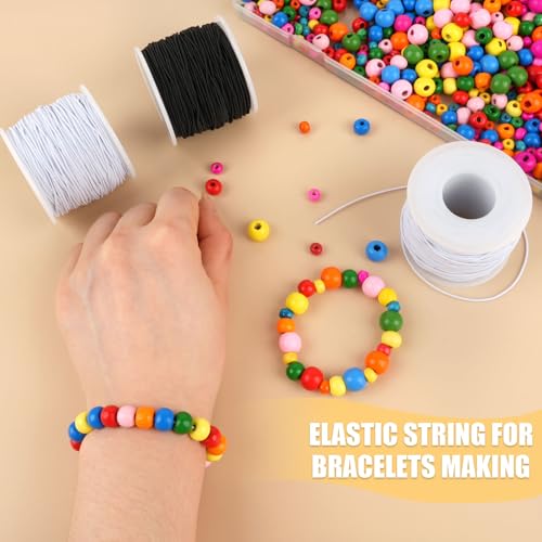 NIUBIER 4 Rolls Elastic String for Bracelets, 1 MM 660 Feet Stretchy Bracelet String, Sturdy Elastic Cord for Craft Necklace Jewelry Making (2 Black + 2 White)