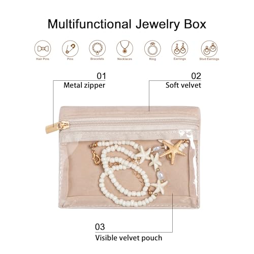 Frebeauty Travel Jewelry Organizer, 6 Pcs Velvet Jewelry Pouch Bag with Zipper Pocket, Visualization Design for Rings, Earrings, Necklace - color: 6 pcs bag