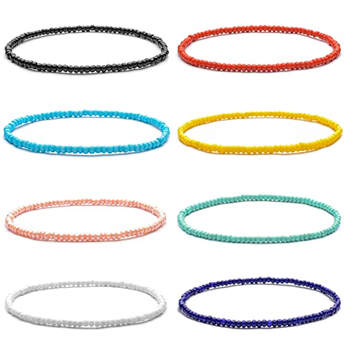 XIJIN 18 Pieces Elastic Beaded Anklets for Women Handmade Beach Boho Colorful Beads Ankle Bracelets Set - color: Solid Color A