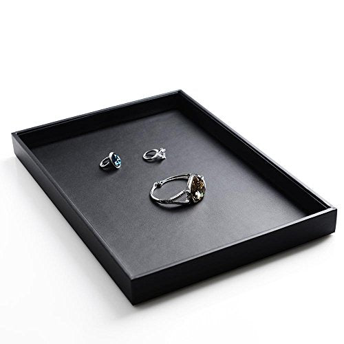 Oirlv Black Leather Jewelry Display Flat Tray Perfume Accessories Trinket Watch/Earring/Ring Storage Organizer - style: P01701