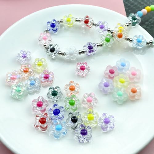 150Pcs Acrylic Flower Beads Candy Color Transparent Plastic Pastel Spacer Beads with Hole for DIY Crafts Wind Chimes Suncatcher Necklaces Bracelets Earrings Jewelry Making(Grass Green) - color: Grass Green