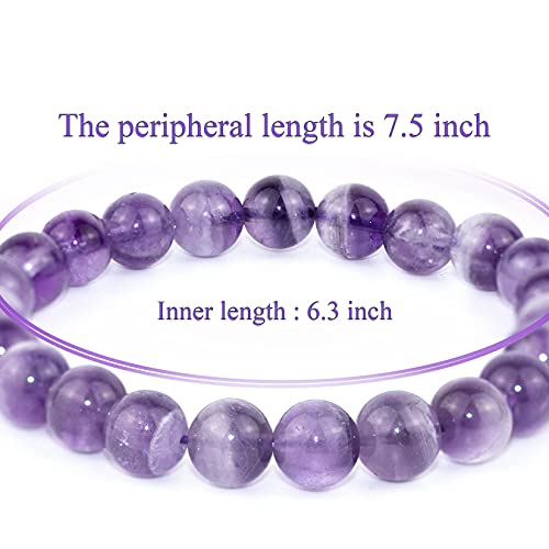 8mm Natural Gemstone Stretch Bracelet, Handmade Unisex Crystal Bracelets for Meditation, Yoga, Spiritual Healing & Positive Energy - color: Dog Teeth Amethyst