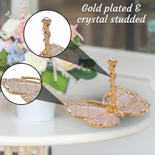 Matashi Butterfly Jewelry Holder for Women, Enamel - Gold Plated Jewelry Stand Organizer Ring Holder w/Crystals, Gift for Mom on Christmas, Mother’s Day, Birthday, Anniversary, Valentine’s Day, White - color: White